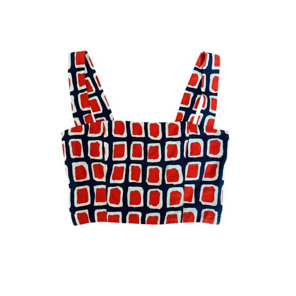 Reformation Vio Linen Top Napoli Print Square Neck Size 4 - Picture 4 of 8